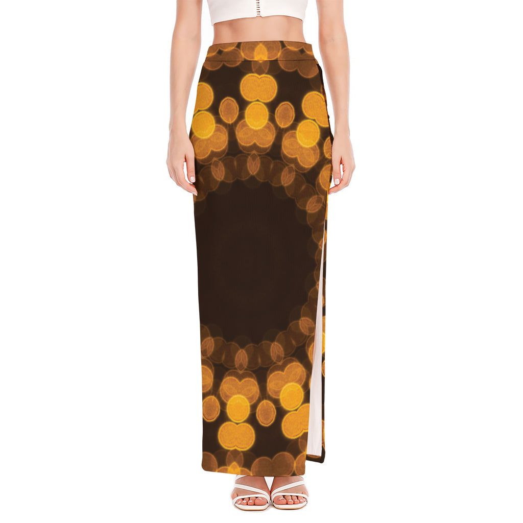 Yellow Spot Kaleidoscope Print High Slit Maxi Skirt