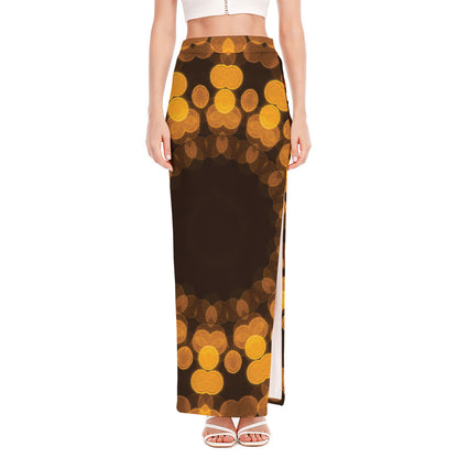 Yellow Spot Kaleidoscope Print High Slit Maxi Skirt