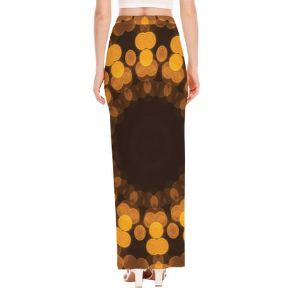 Yellow Spot Kaleidoscope Print High Slit Maxi Skirt