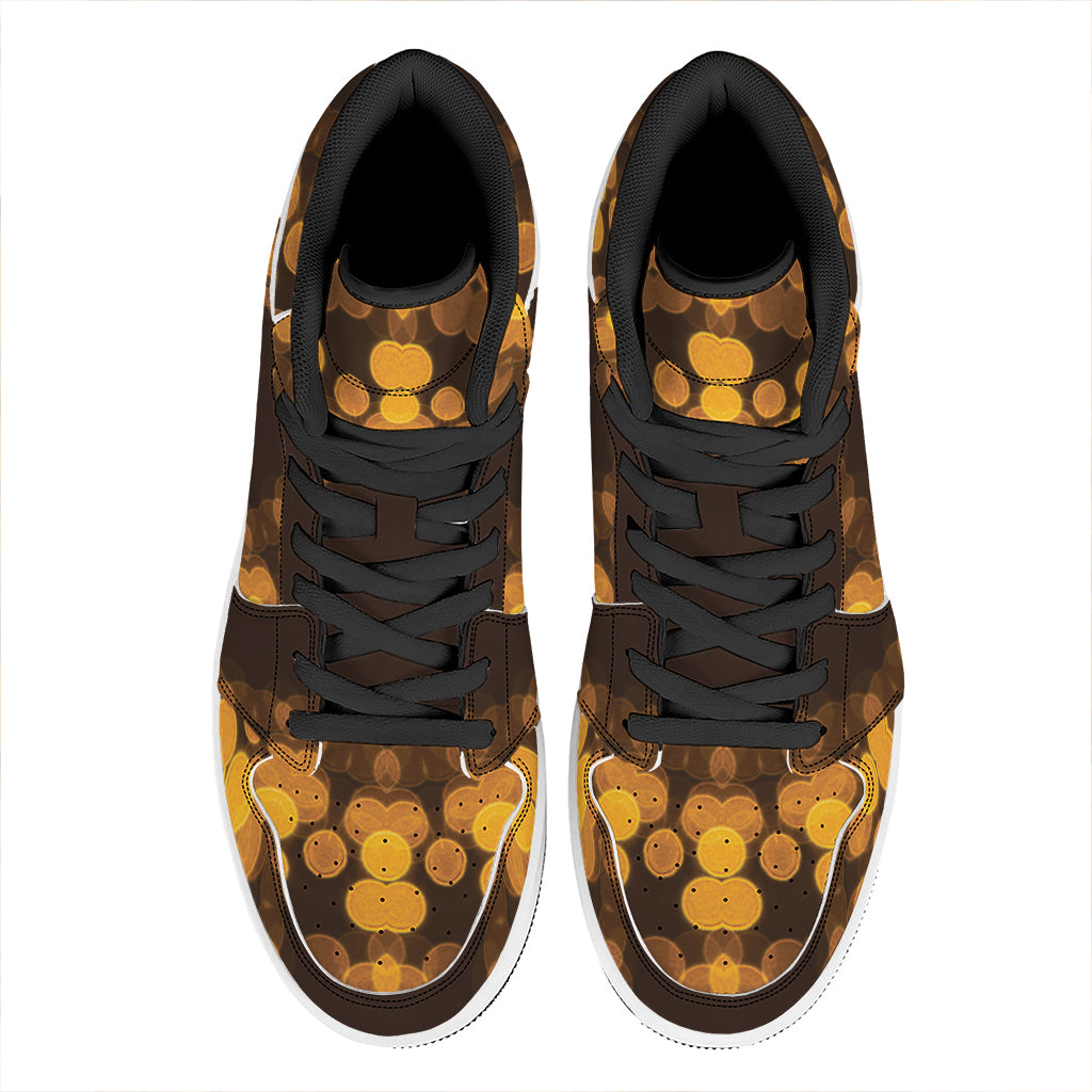 Yellow Spot Kaleidoscope Print High Top Leather Sneakers