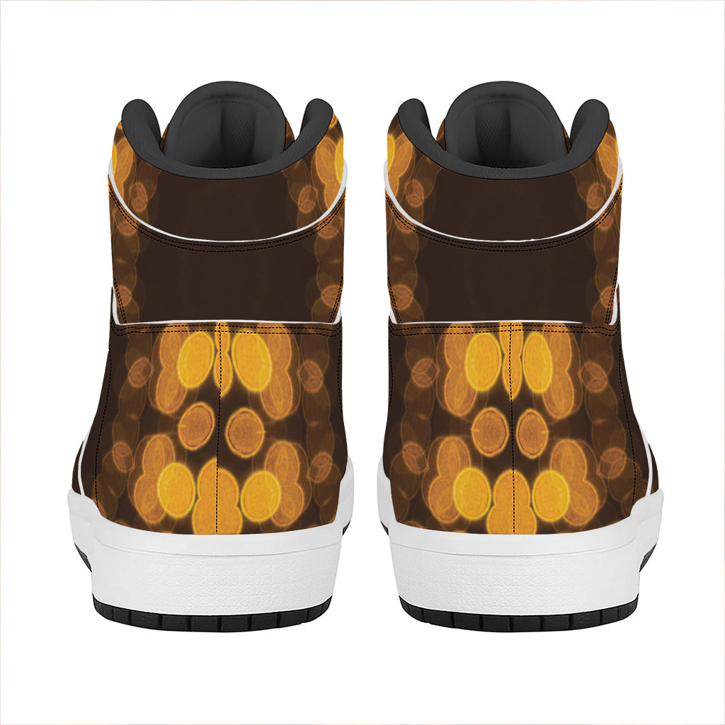 Yellow Spot Kaleidoscope Print High Top Leather Sneakers