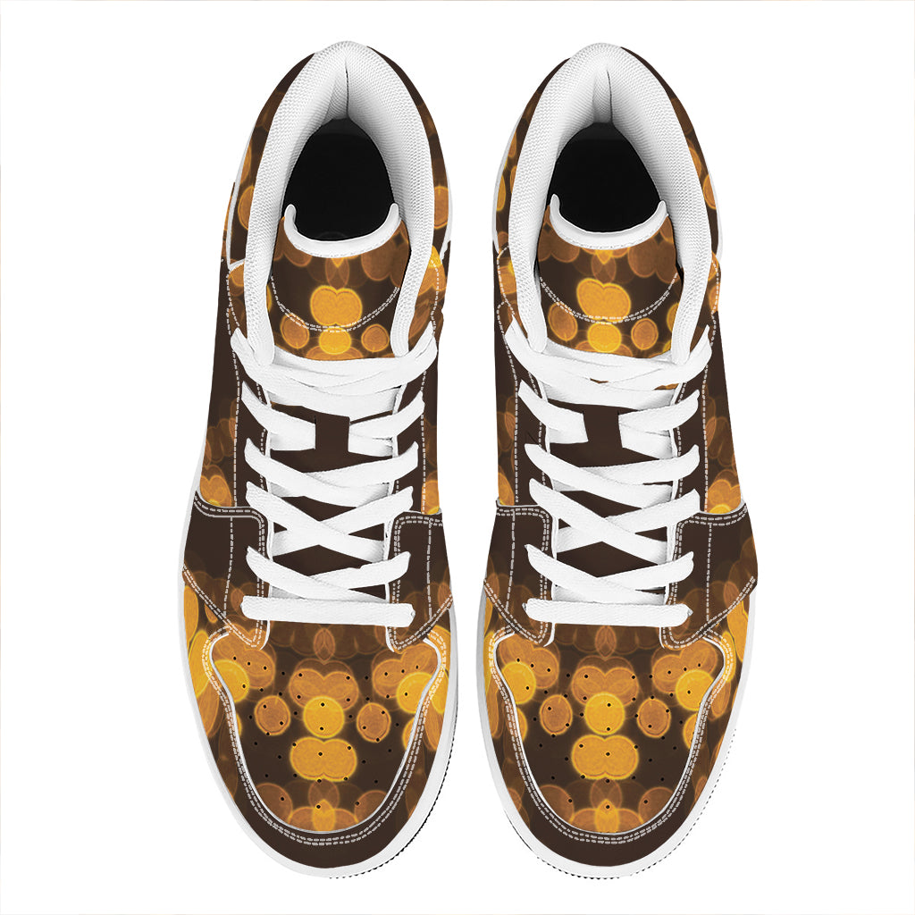 Yellow Spot Kaleidoscope Print High Top Leather Sneakers