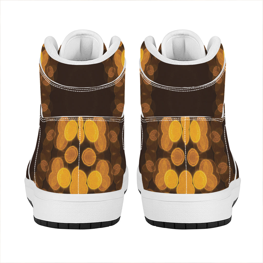 Yellow Spot Kaleidoscope Print High Top Leather Sneakers