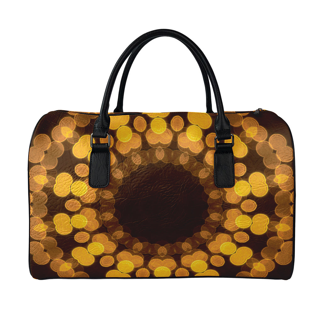 Yellow Spot Kaleidoscope Print Leather Duffle Bag