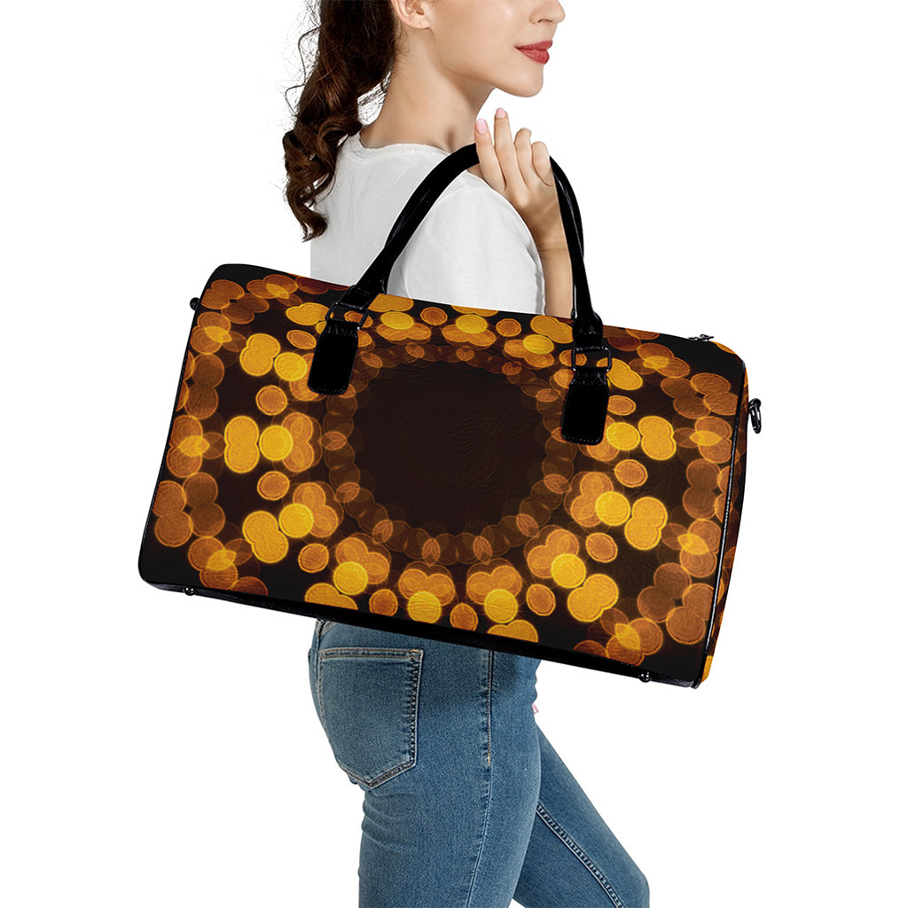 Yellow Spot Kaleidoscope Print Leather Duffle Bag