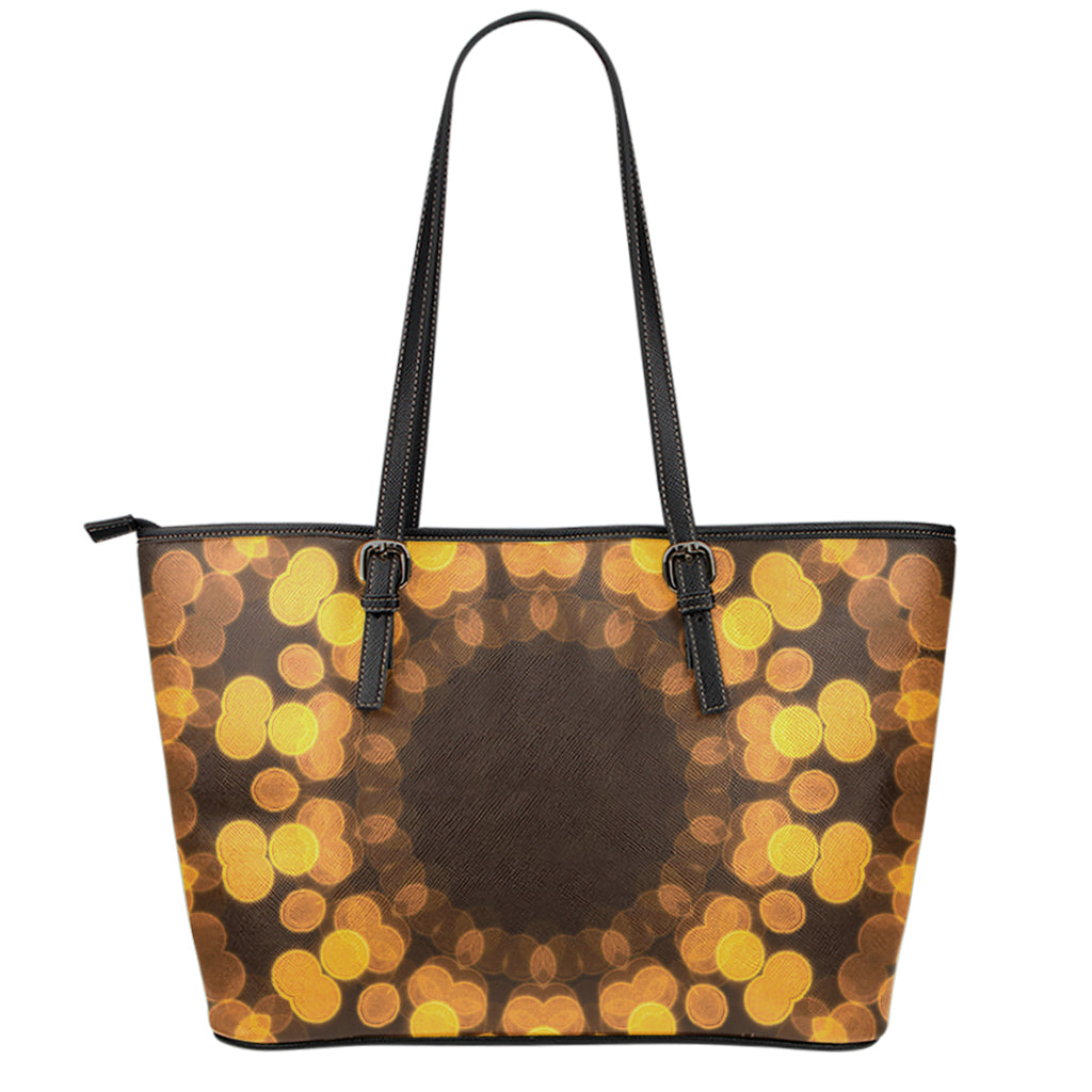 Yellow Spot Kaleidoscope Print Leather Tote Bag