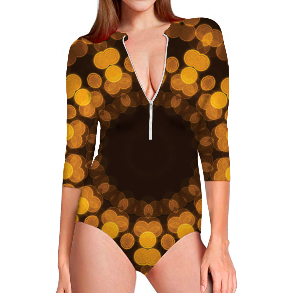 Yellow Spot Kaleidoscope Print Long Sleeve Swimsuit