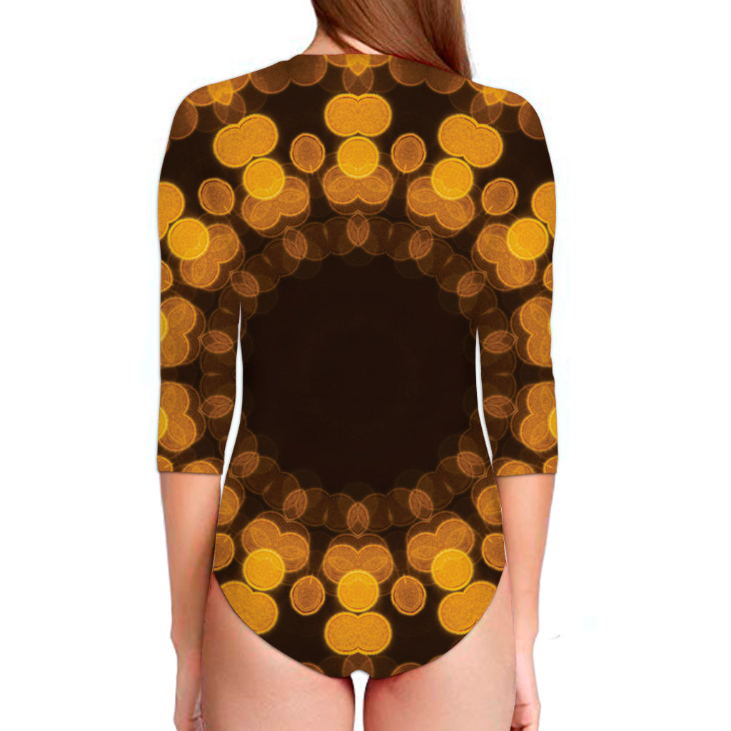 Yellow Spot Kaleidoscope Print Long Sleeve Swimsuit
