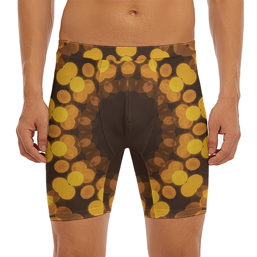 Yellow Spot Kaleidoscope Print Men's Long Boxer Briefs