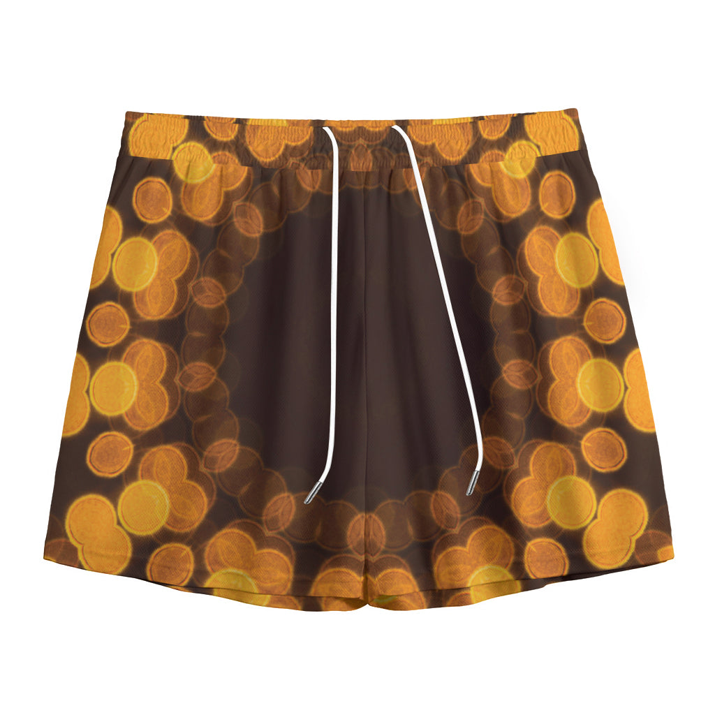 Yellow Spot Kaleidoscope Print Mesh Shorts