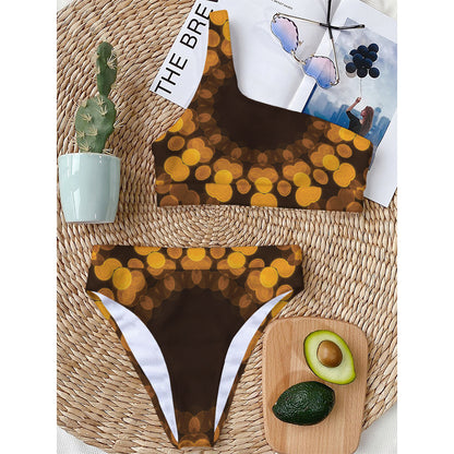 Yellow Spot Kaleidoscope Print One Shoulder Bikini Top