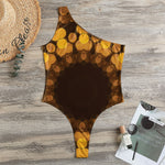 Yellow Spot Kaleidoscope Print One Shoulder Bodysuit