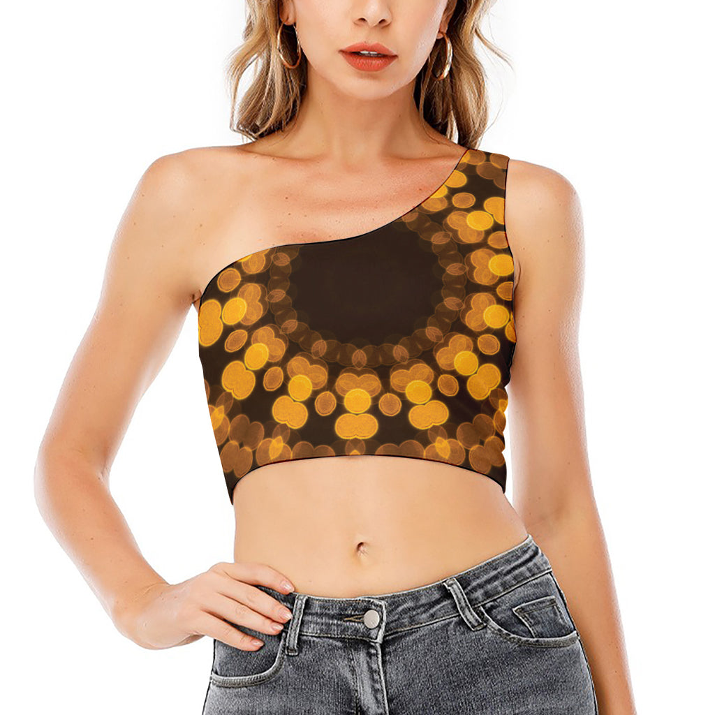 Yellow Spot Kaleidoscope Print One Shoulder Crop Top