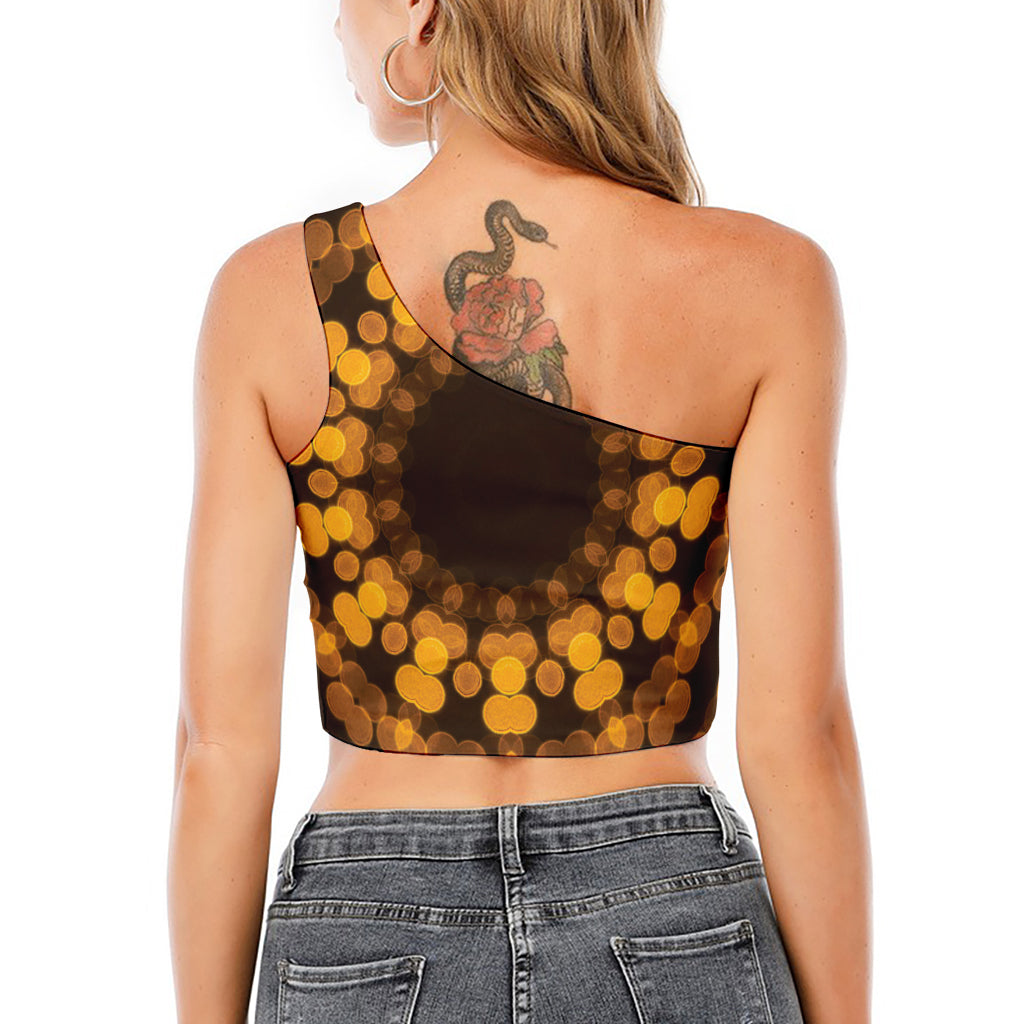 Yellow Spot Kaleidoscope Print One Shoulder Crop Top