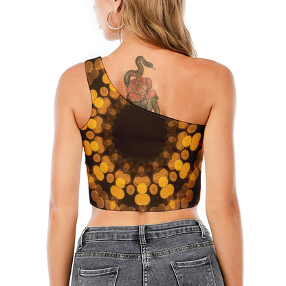 Yellow Spot Kaleidoscope Print One Shoulder Crop Top