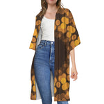 Yellow Spot Kaleidoscope Print Open Front Beach Cover Up
