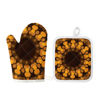 Yellow Spot Kaleidoscope Print Oven Mitt And Pot Holder Set