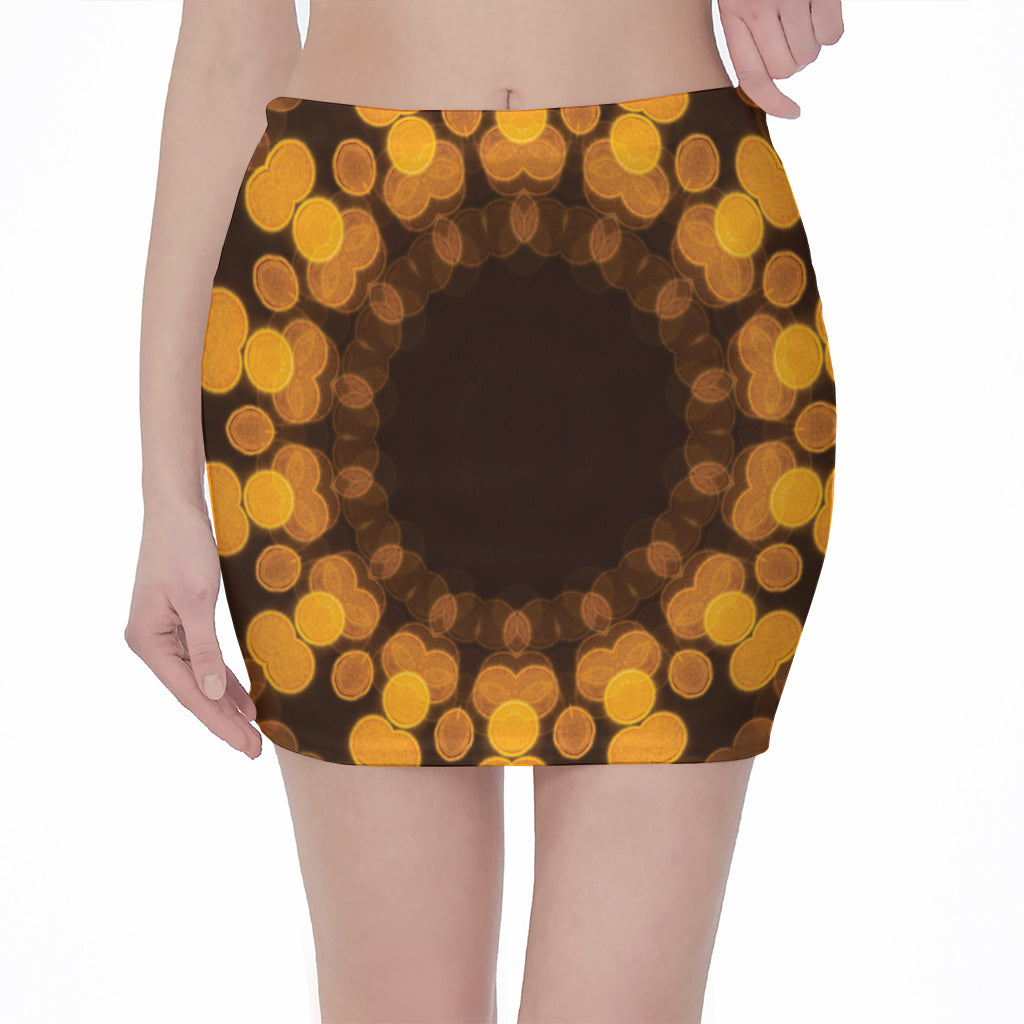 Yellow Spot Kaleidoscope Print Pencil Mini Skirt