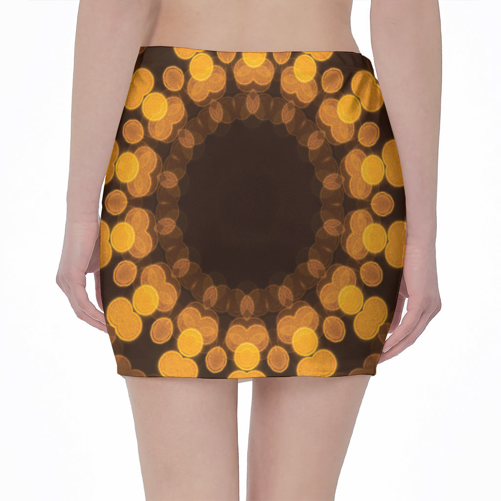 Yellow Spot Kaleidoscope Print Pencil Mini Skirt