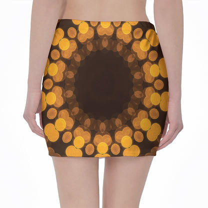 Yellow Spot Kaleidoscope Print Pencil Mini Skirt