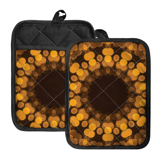 Yellow Spot Kaleidoscope Print Pot Holders With Pocket
