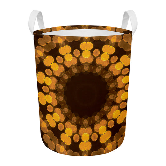 Yellow Spot Kaleidoscope Print Round Laundry Basket
