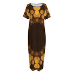 Yellow Spot Kaleidoscope Print Short Sleeve Long Nightdress