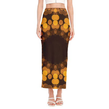 Yellow Spot Kaleidoscope Print Side Slit Maxi Skirt