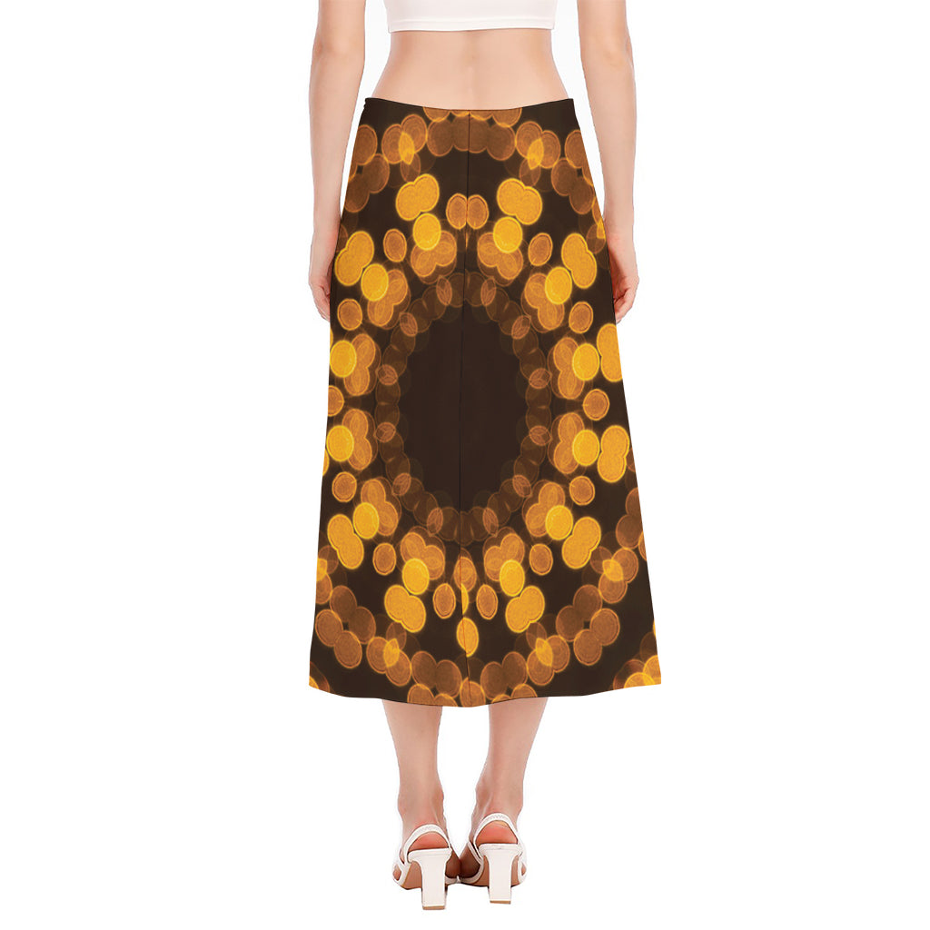 Yellow Spot Kaleidoscope Print Side Slit Midi Skirt