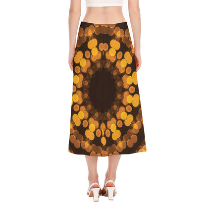 Yellow Spot Kaleidoscope Print Side Slit Midi Skirt