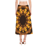 Yellow Spot Kaleidoscope Print Side Slit Midi Skirt