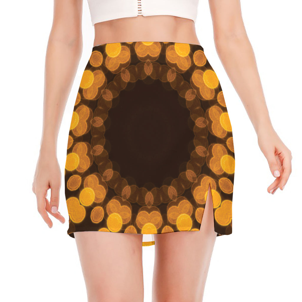 Yellow Spot Kaleidoscope Print Side Slit Mini Skirt