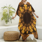 Yellow Spot Kaleidoscope Print Silk V-Neck Kaftan Dress