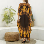 Yellow Spot Kaleidoscope Print Silk V-Neck Kaftan Dress