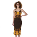 Yellow Spot Kaleidoscope Print Slim Fit Midi Cami Dress