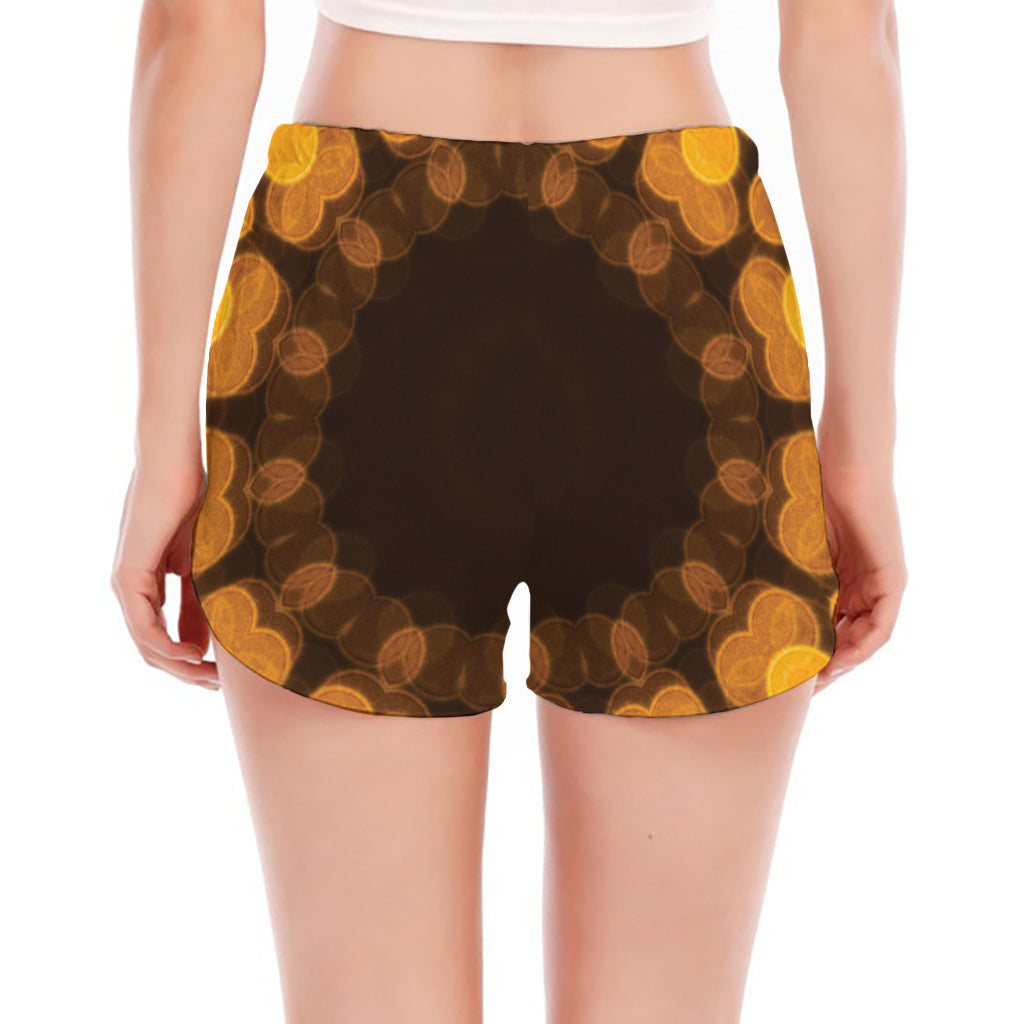 Yellow Spot Kaleidoscope Print Women's Split Running Shorts