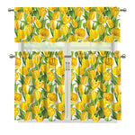 Yellow Spring Tulip Pattern Print 3 Piece Kitchen Curtains