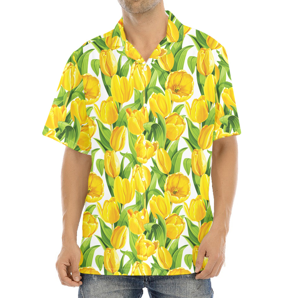 Yellow Spring Tulip Pattern Print Aloha Shirt