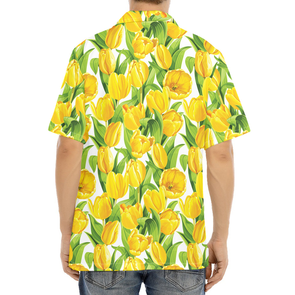 Yellow Spring Tulip Pattern Print Aloha Shirt