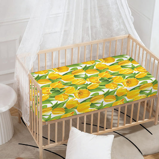 Yellow Spring Tulip Pattern Print Baby Crib Sheet