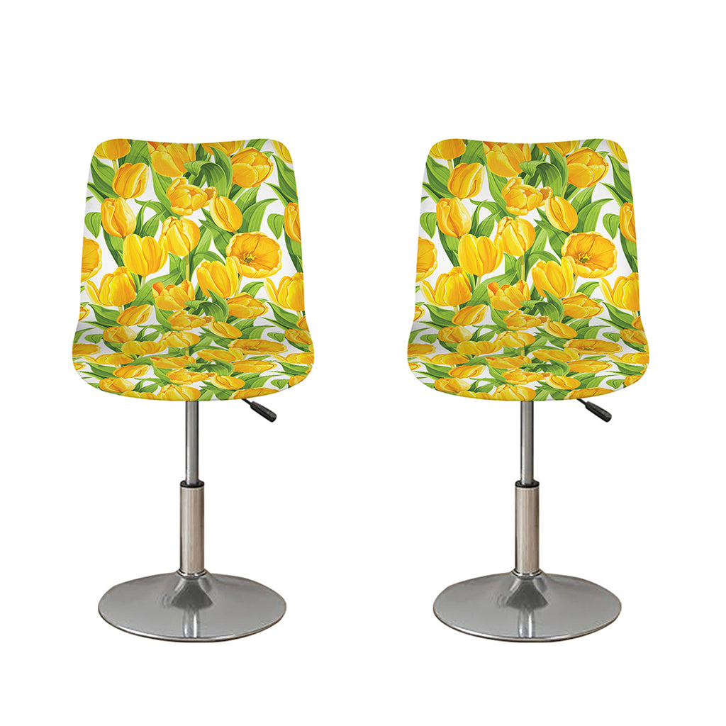 Yellow Spring Tulip Pattern Print Bar Stool Covers