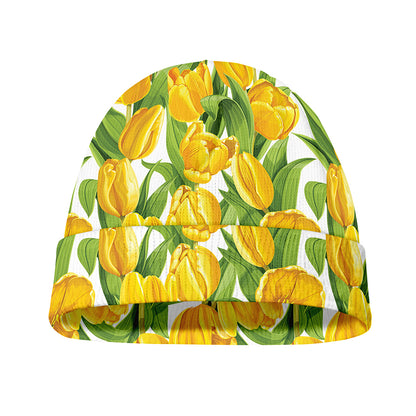 Yellow Spring Tulip Pattern Print Beanie