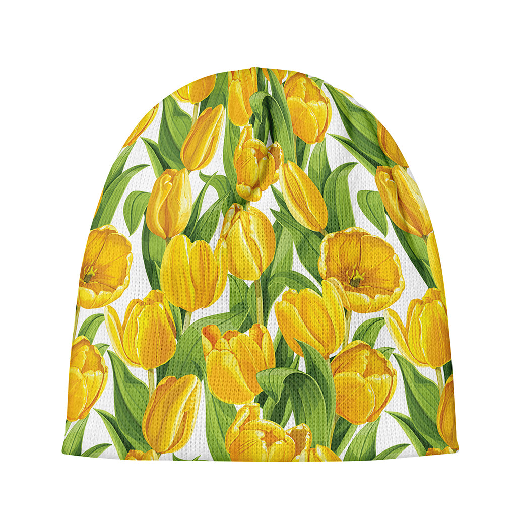Yellow Spring Tulip Pattern Print Beanie