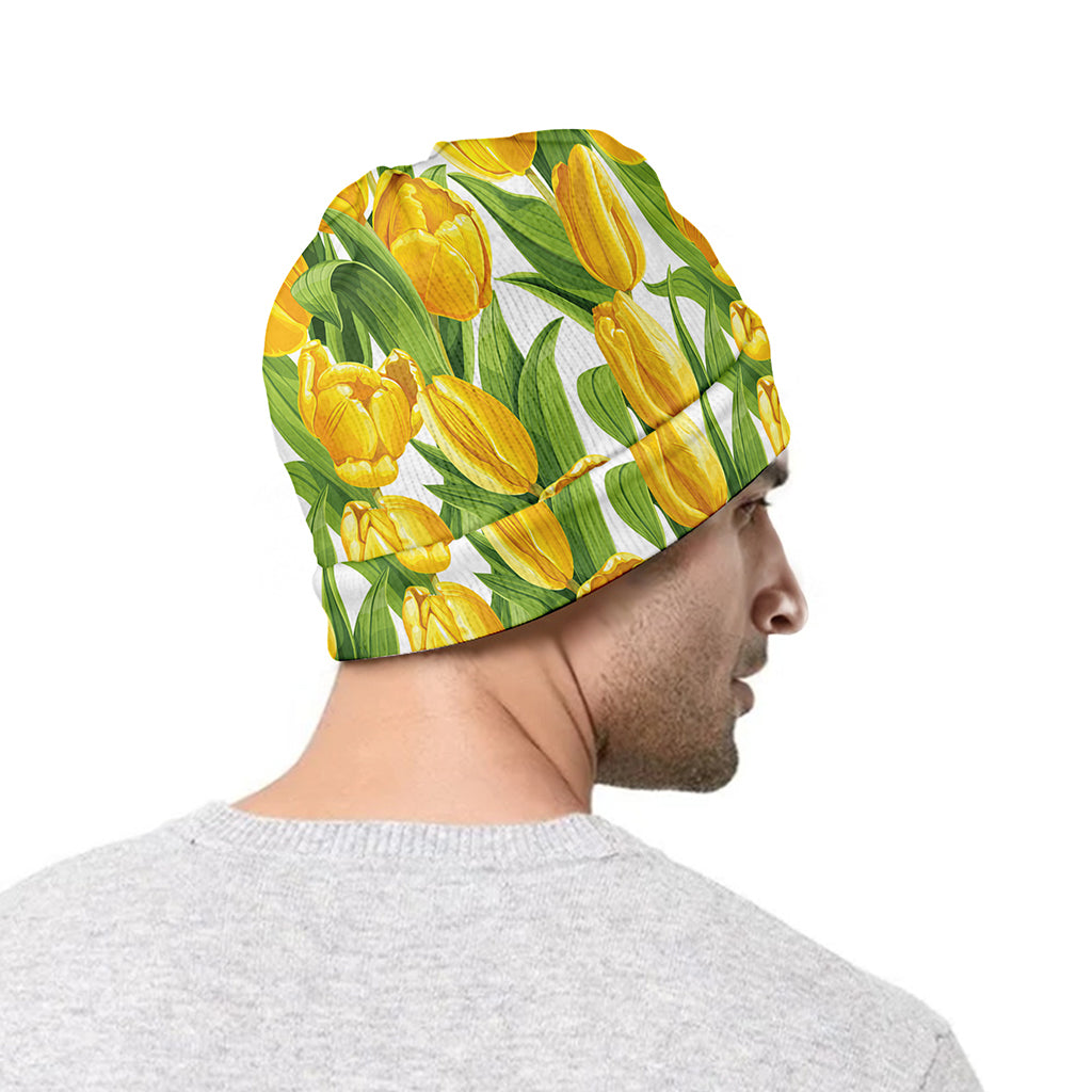 Yellow Spring Tulip Pattern Print Beanie