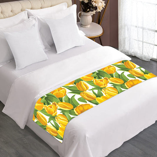 Yellow Spring Tulip Pattern Print Bed Runner