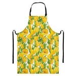 Yellow Spring Tulip Pattern Print Bib Apron With Pocket