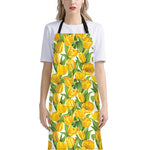 Yellow Spring Tulip Pattern Print Bib Apron With Pocket
