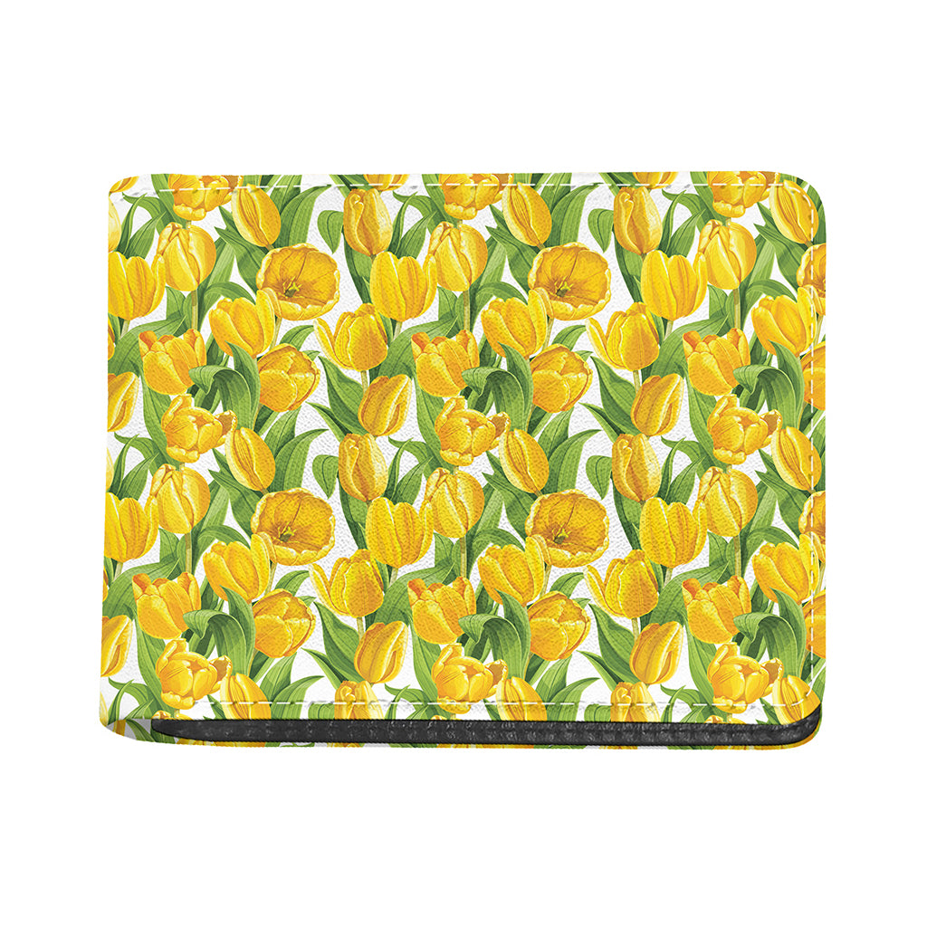 Yellow Spring Tulip Pattern Print Bifold Wallet