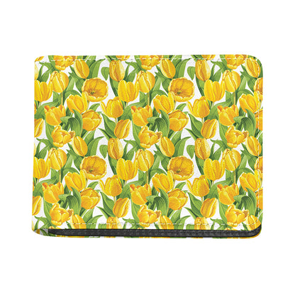 Yellow Spring Tulip Pattern Print Bifold Wallet