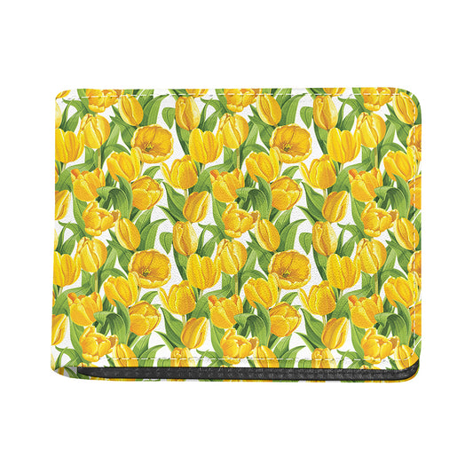 Yellow Spring Tulip Pattern Print Bifold Wallet